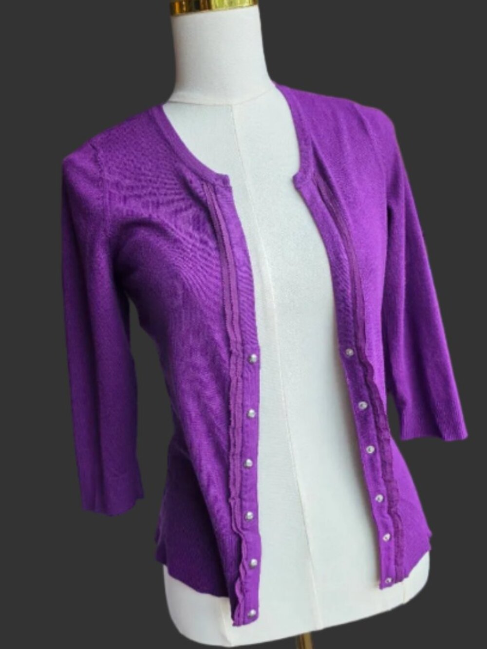White House Black Market Purple Ruffle Cardigan – XS